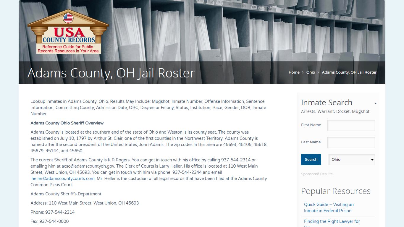Adams County, OH Jail Roster | Name Search